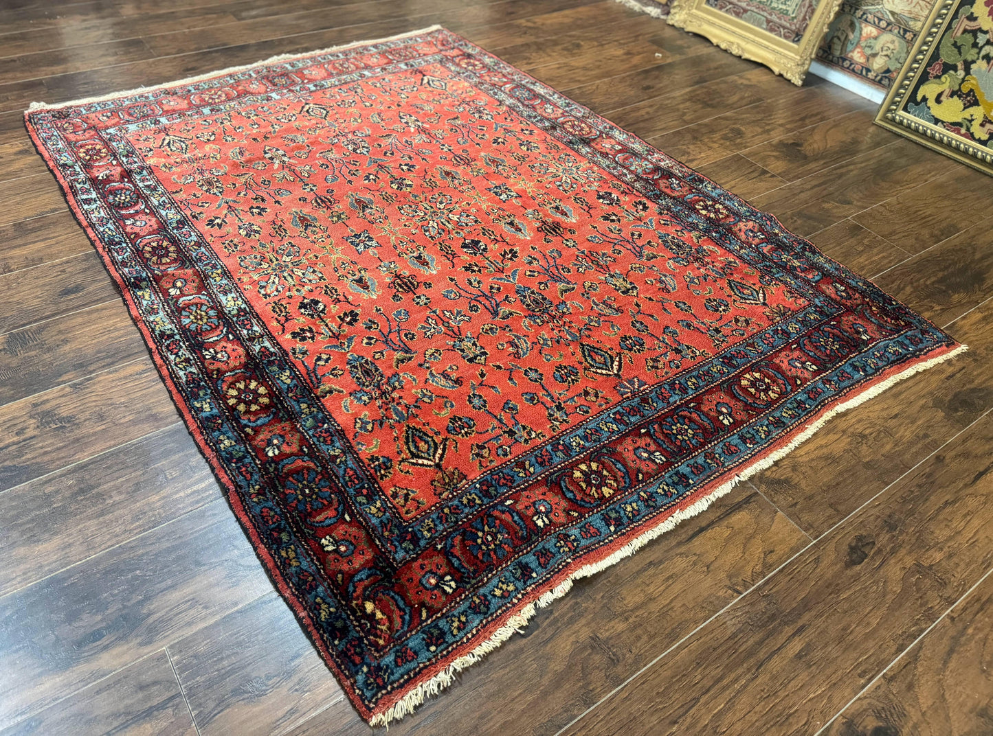 Antique Persian Tribal Rug Hand Knotted Wool Area Rug 5x6.6 Tomato Red