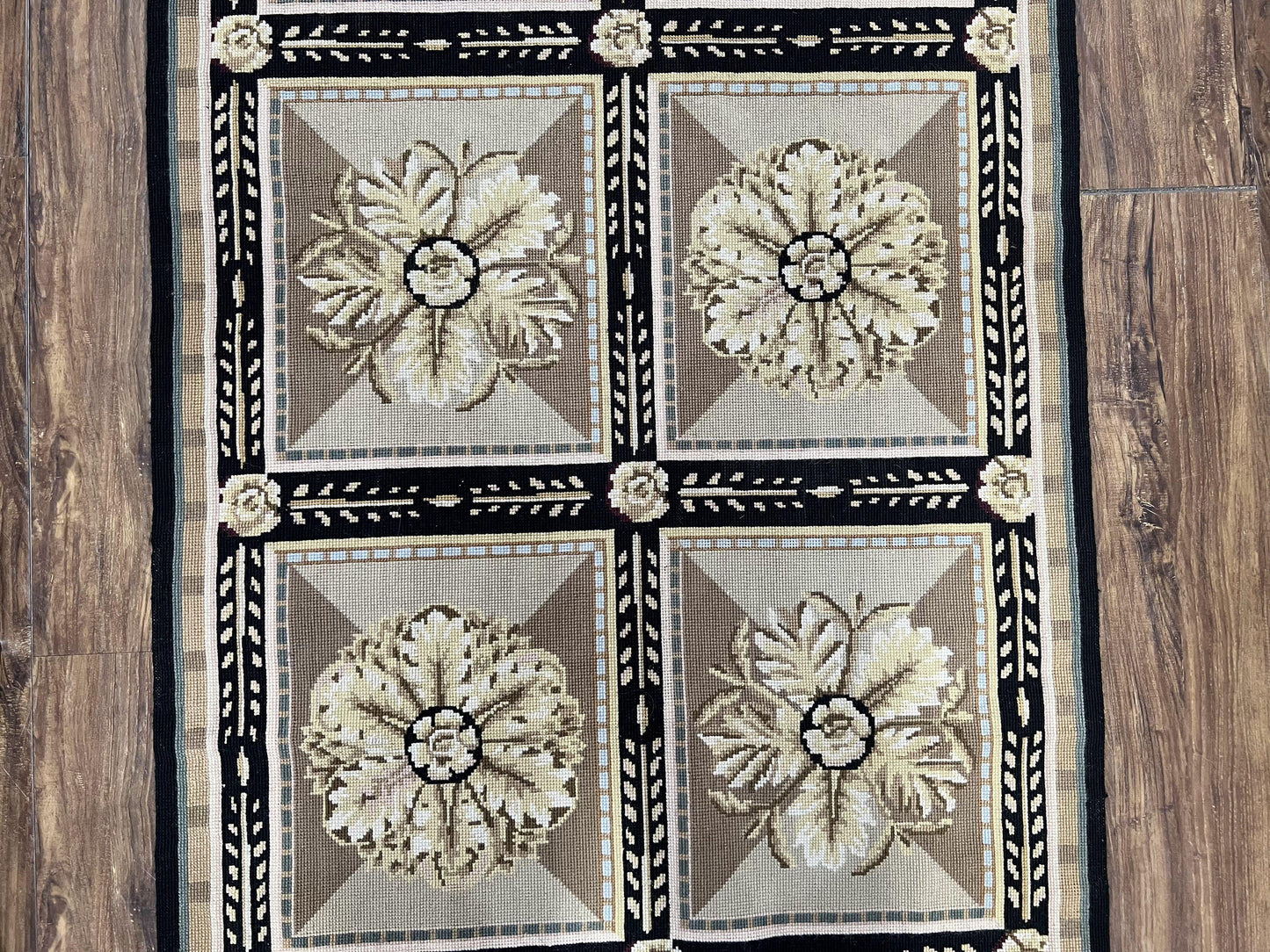 Needlepoint Runner Rug 3x8 Floral English Design Hand Woven Wool