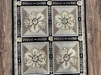 Needlepoint Runner Rug 3x8 Floral English Design Hand Woven Wool