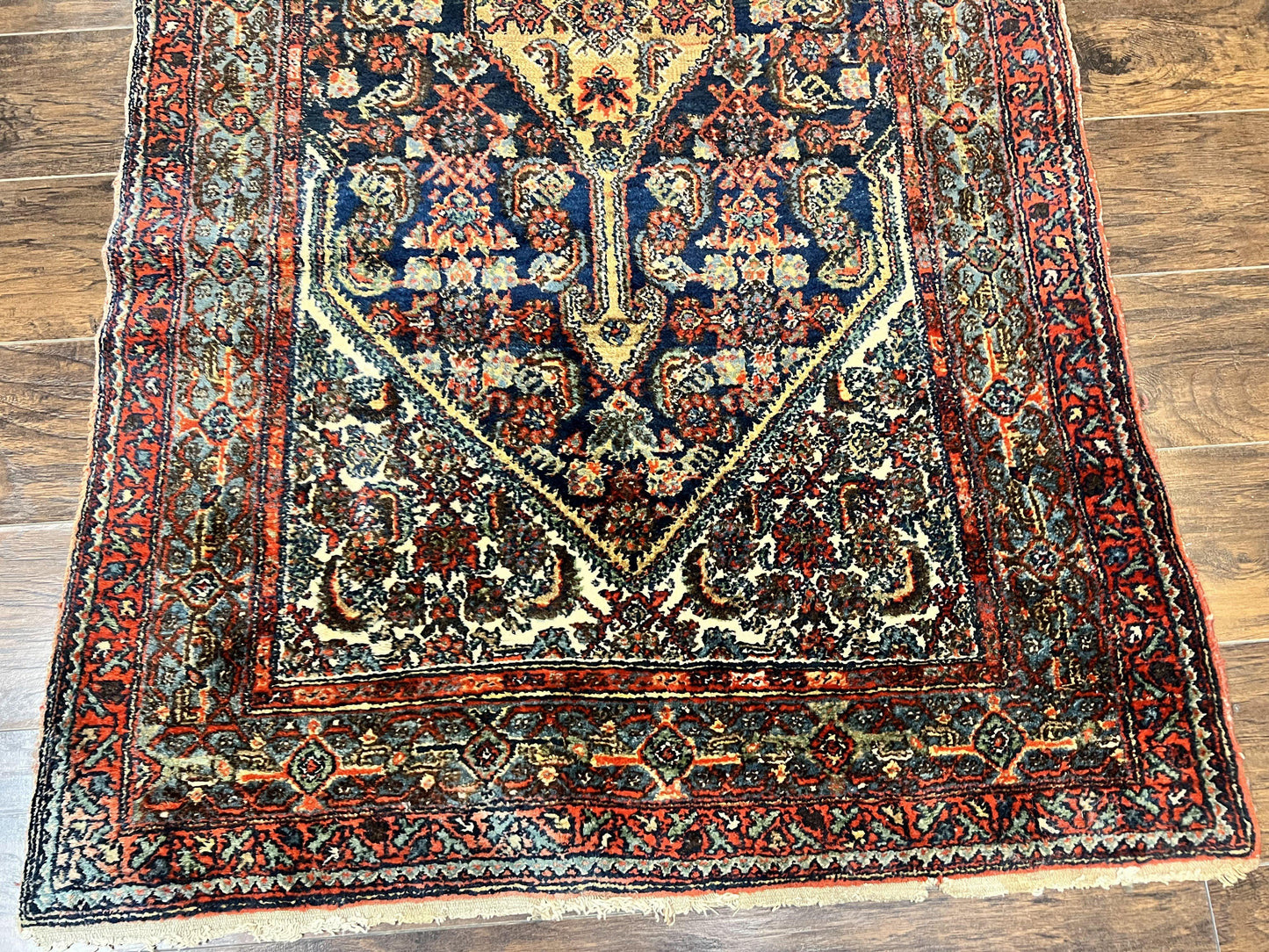 Persian Runner Rug Antique Hand Knotted Wool Geometric Medallions Hallway Decor