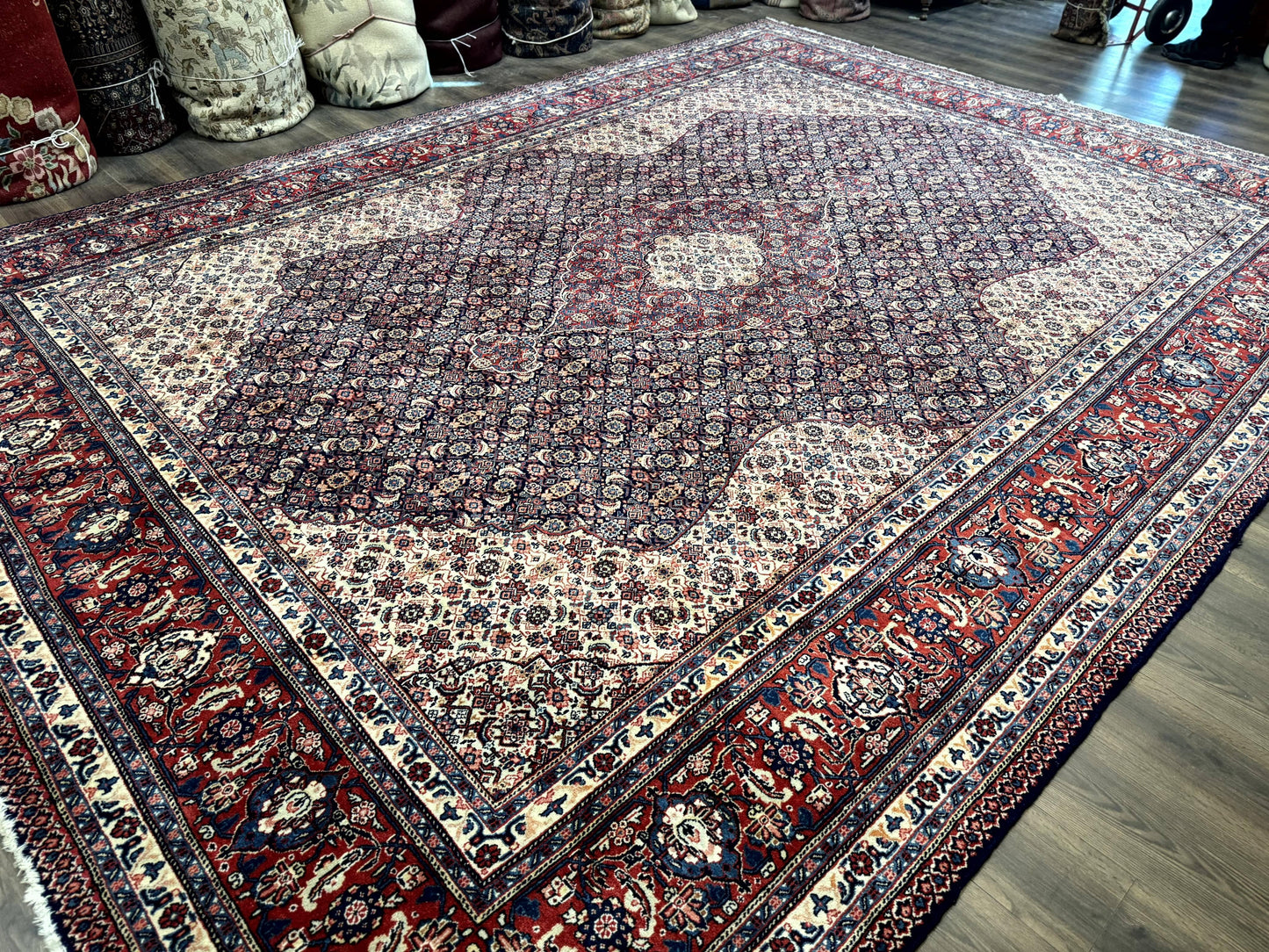 Persian Tabriz Rug 11x14 Navy Blue Herati Wool Carpet With Medallion