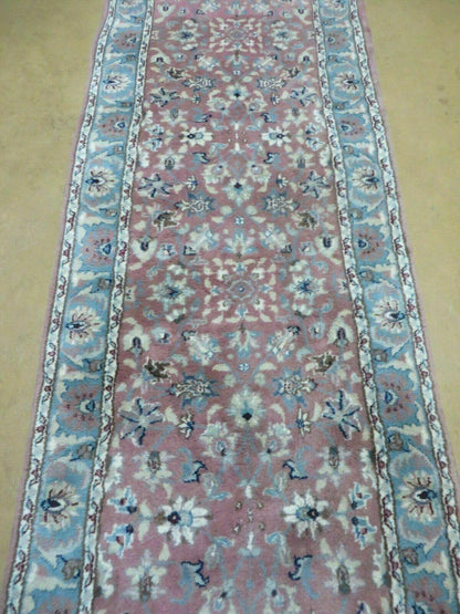 Indian Floral Wool Runner Rug Vintage Handcrafted 2 Ft 8 Inches By 12 Ft