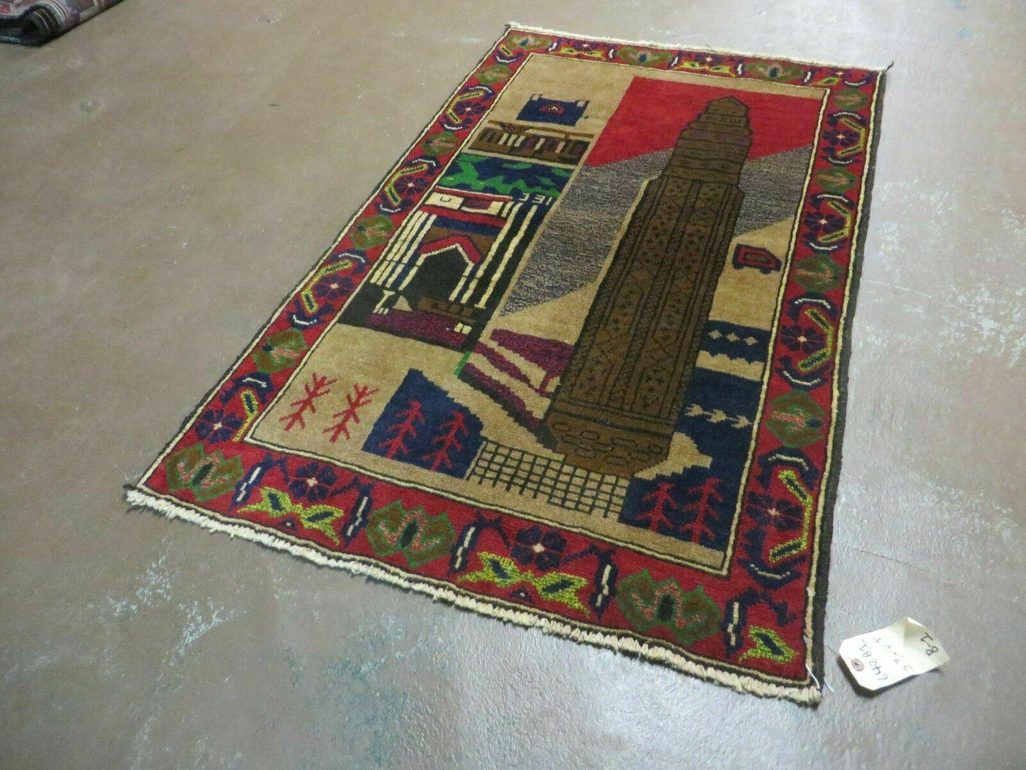 Afghan Balouch Pictorial Wool Rug Handmade Vintage Tribal 33 By 51 Inches