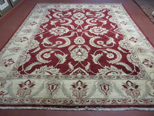 Vintage Handmade Peshawar Agra Chobi Rug 8x10 Handknotted Wool