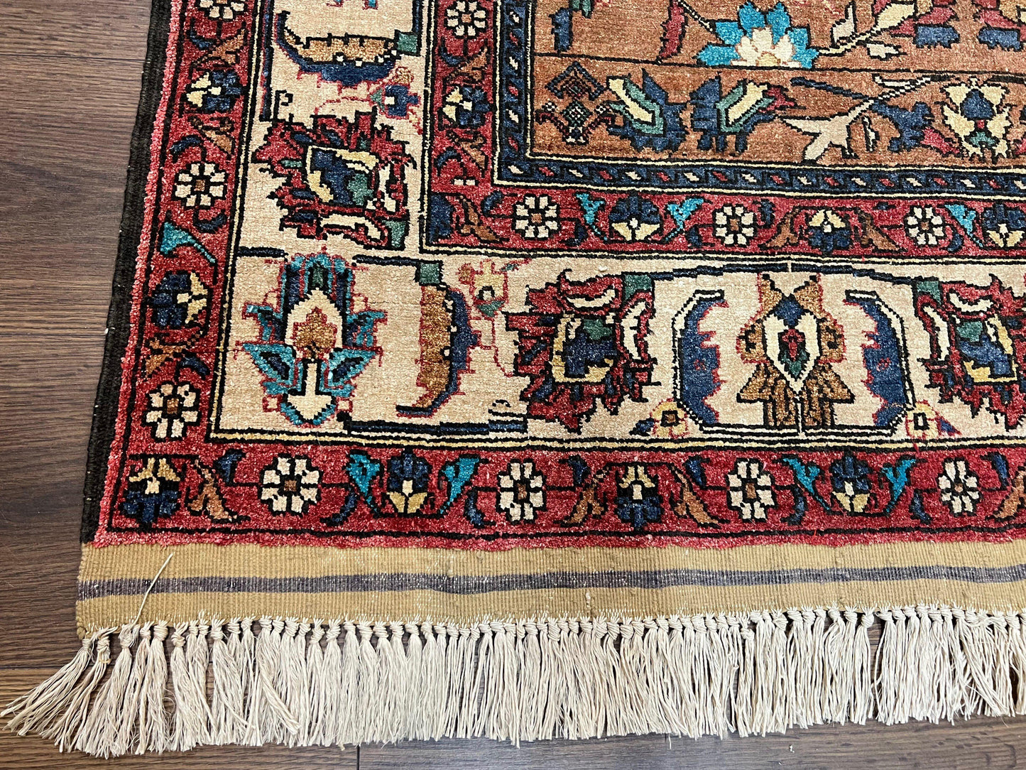 Afghan Silk Rug 4x6 Hunting Pattern With Animal Motifs Light Brown Cream