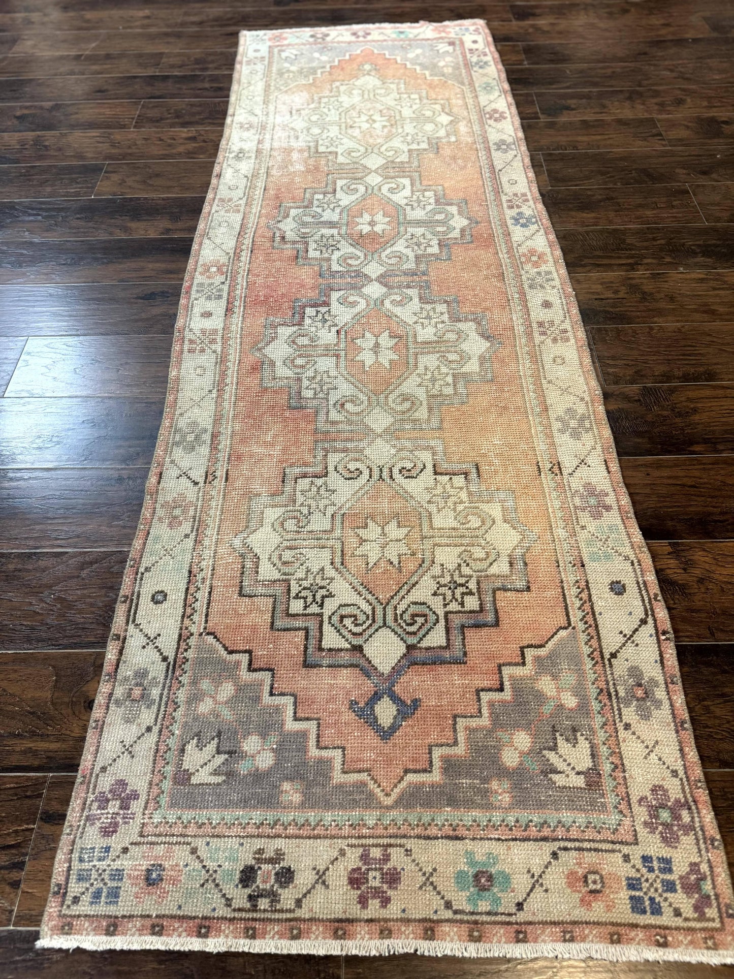 Antique Turkish Runner Rug Three By Nine Point Six Handmade Wool Geometric Vintage Farmhouse Style