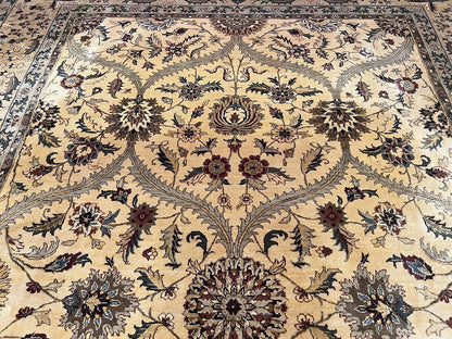 Indo Persian Mahal Rug 10x14 Handmade Wool Hand Knotted Oriental Carpet Cream Floral Allover Vintage Area Rug