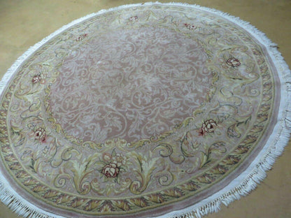Round Handmade Chinese Floral Silk Wool Rug Oriental Carpet 6 Foot Size