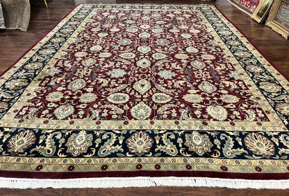 Indo Persian Rug 10x14 Hand Knotted Wool Floral Allover Vintage Handmade Carpet