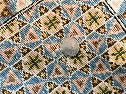 Qum Persian Rug Hand Knotted Wool 8x12 Vintage Star Motifs Blue Ivory