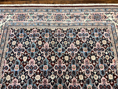 Indo Persian Rug 8x10 Handmade Vintage Wool Floral Allover Pattern Navy Ivory