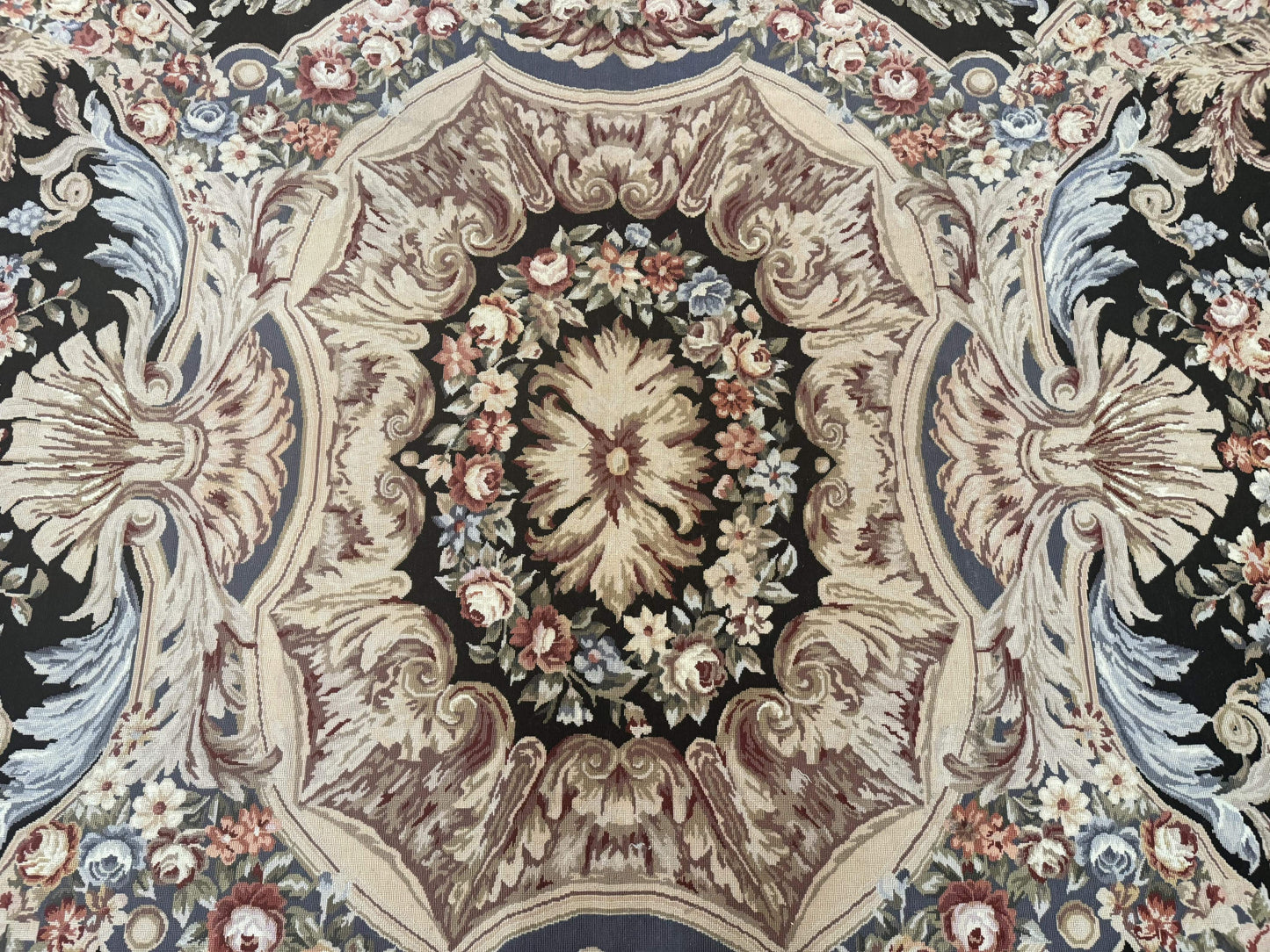 Elegant Aubusson Needlepoint Rug 10x14 Wool Floral European Design