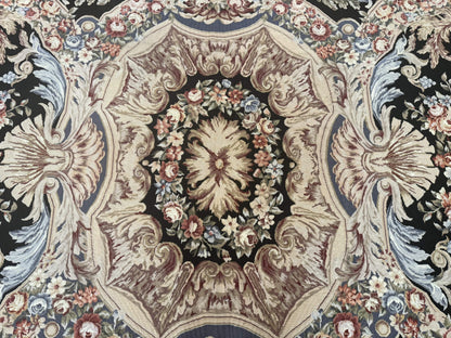 Elegant Aubusson Needlepoint Rug 10x14 Wool Floral European Design