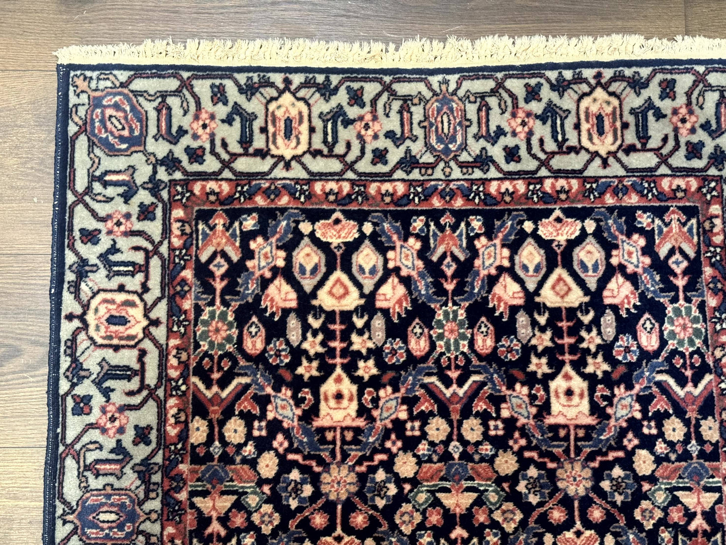 Indo Persian Runner Rug 2.8x12 Navy Floral Hand Knotted Wool Fine 270 KPSI