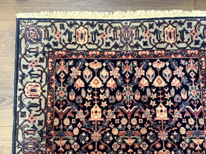 Indo Persian Runner Rug 2.8x12 Navy Floral Hand Knotted Wool Fine 270 KPSI