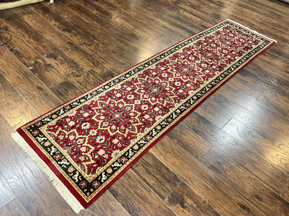 Indo Persian Runner Rug 2.6 X 10 Floral Hand Knotted Wool Hallway Red
