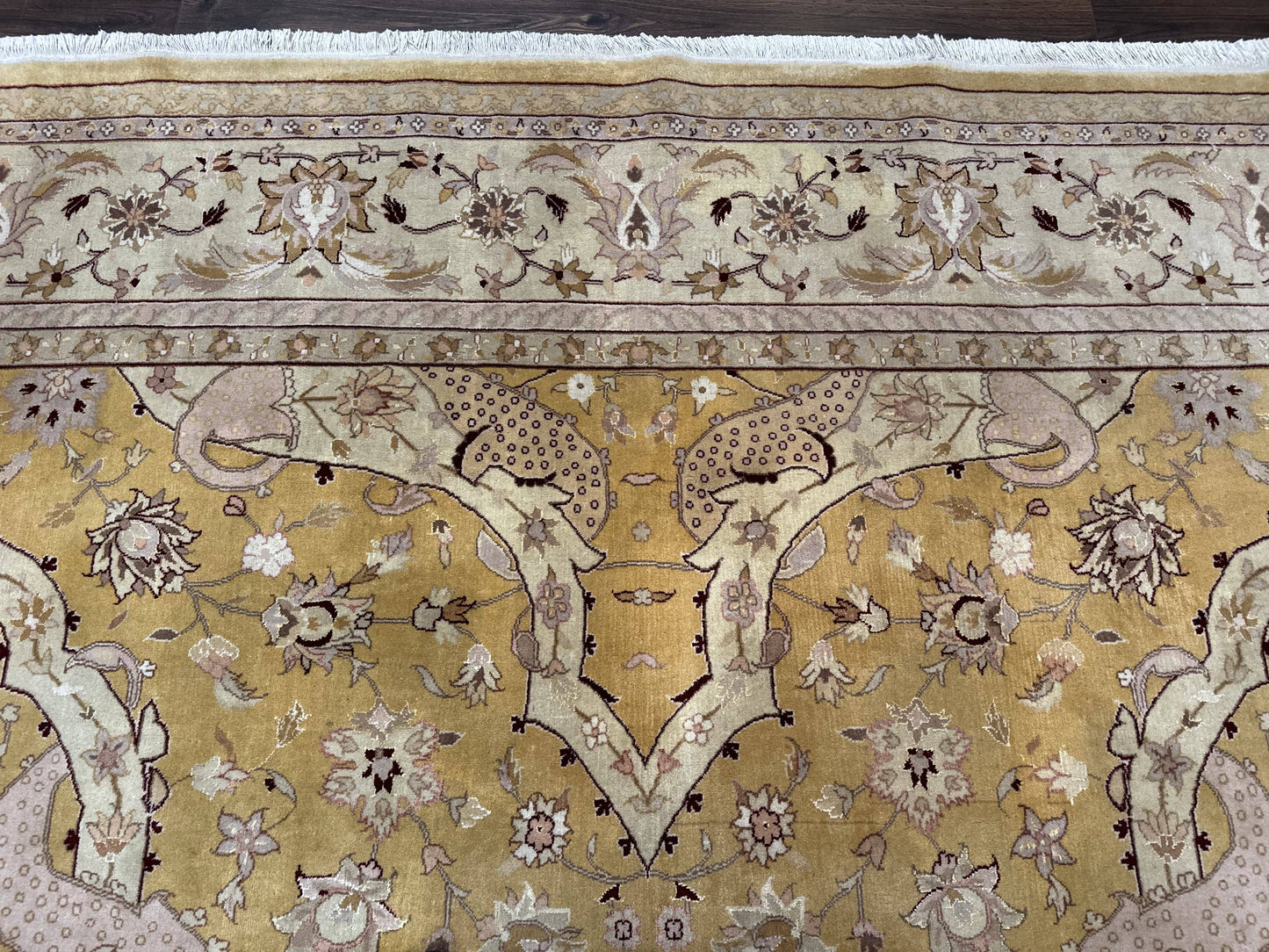 Sino Persian Rug 8x11 Handwoven Wool Silk Highlights Area Rug Gold And Light Green