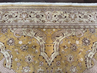 Sino Persian Rug 8x11 Handwoven Wool Silk Highlights Area Rug Gold And Light Green