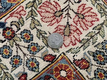 Persian Qum Rug 5x6 Cream Wool Hand Knotted Carpet With Repeated Boteh Paisley Design Semi Antique Vintage