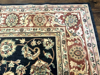 Vintage Oriental Rug 8x11 Floral Persian Design Turkish Power Loomed Rug Navy Blue Red Cream