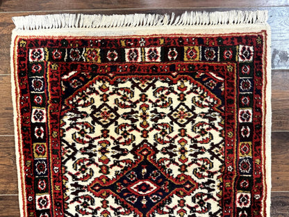 Indo Persian Bidjar Runner Rug Classic Wool Handmade Hallway Decor Ivory And Red Medallions
