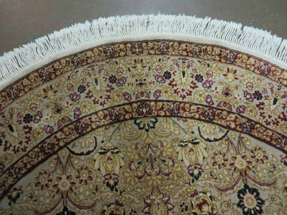 Handmade Indian Wool Rug 6ft Round Silk Accent Carpet With Rich Colors