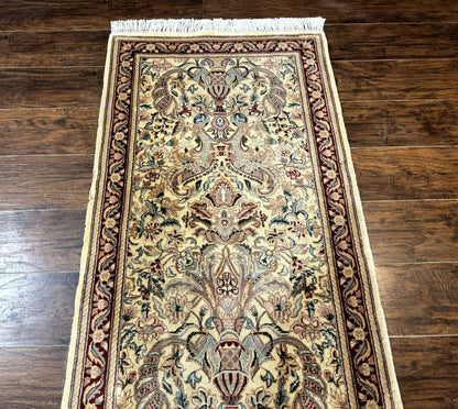 Pakistani Runner Rug 2.8 x 14 Handmade Wool Cream Floral Hallway Accent