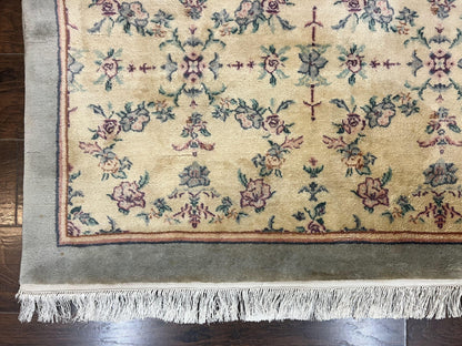 Sino Persian Rug 8x10 Floral Wool Handmade Carpet Oatmeal Teal
