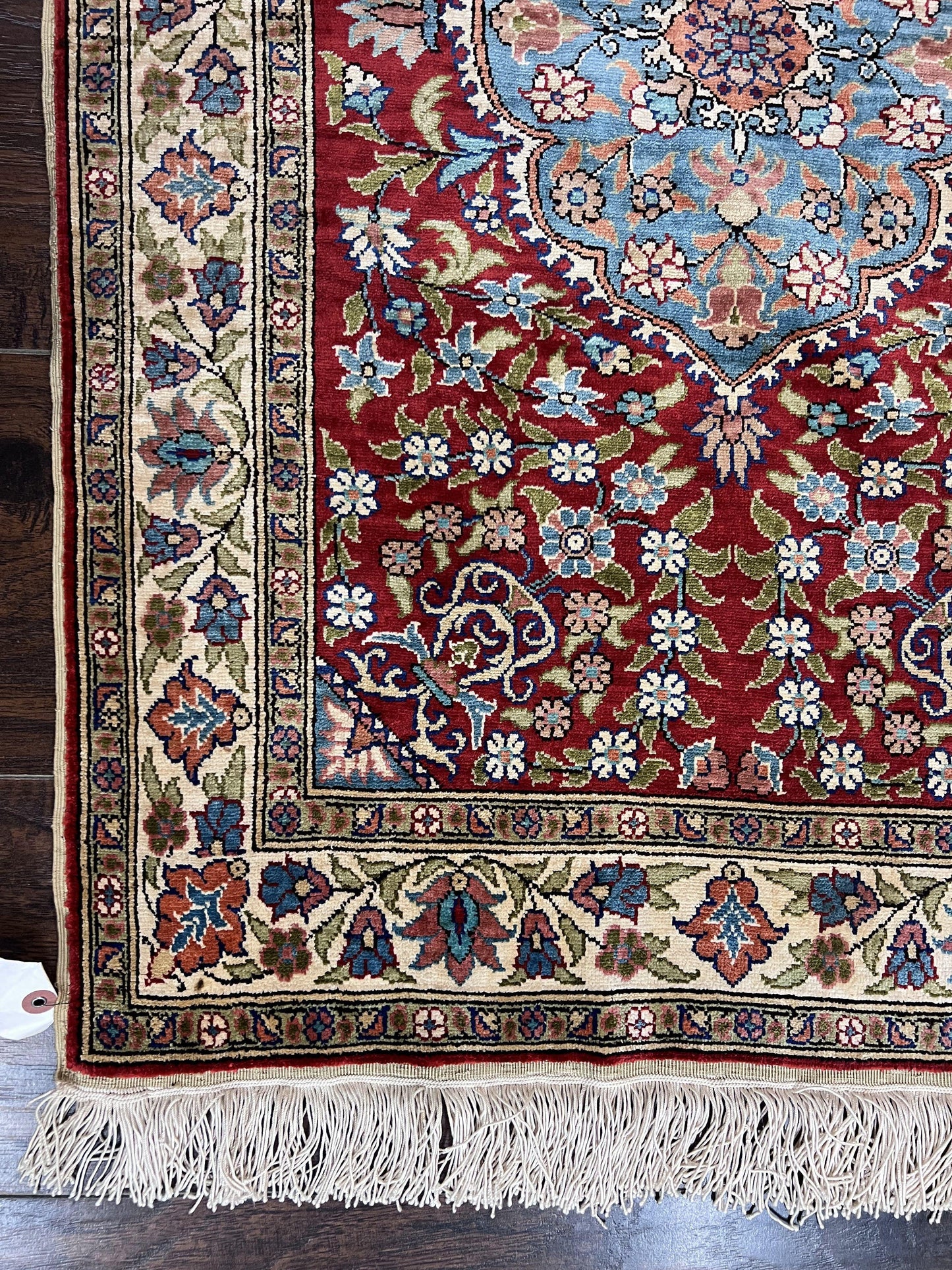 Silk Turkish Kayseri Rug 2x3 Hand Knotted Vintage Red Blue Carpet