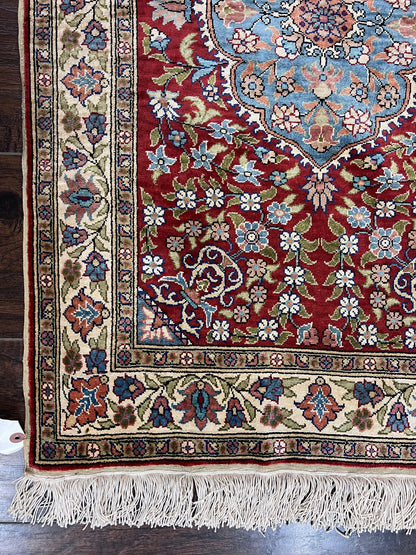Silk Turkish Kayseri Rug 2x3 Hand Knotted Vintage Red Blue Carpet