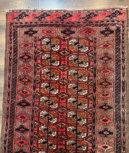 Antique Turkoman Rug Hand Knotted Wool Runner Red 3.7 By 6.7 Feet Home Decor