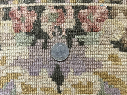 Tibetan Runner Rug Wool 2.6 By 10 Vintage Handmade European Aubusson Pattern Hallway