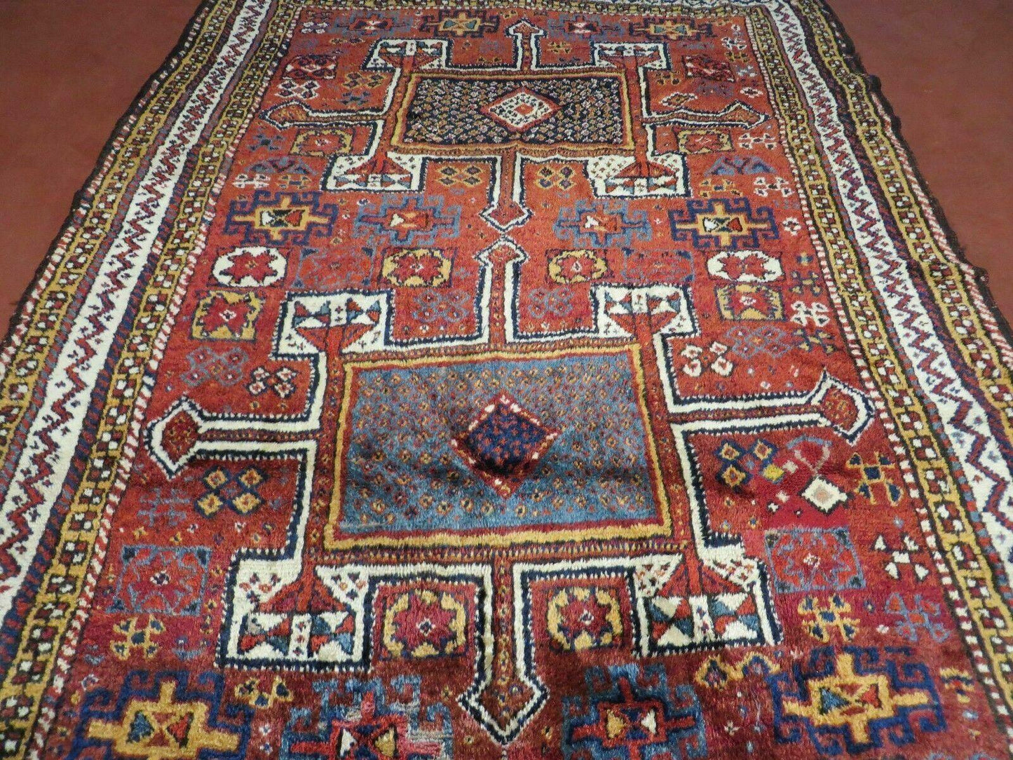 Antique Moroccan Hand Knotted Runner Rug Three Foot Seven Inch By Eight Foot Nine Inch Red Tribal Geometric
