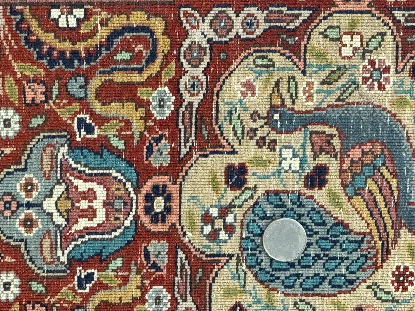Handmade Persian Rug 9x12 Vintage Wool Floral Peacocks Very Fine 260 KPSI