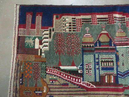 Afghan Balouch Wool Pictorial Rug 3x5 Handmade Vintage Tribal Design