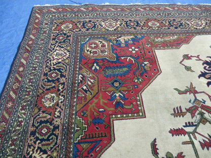 Persian Tabriz Rug Hand Knotted Wool 9 Ft 7 In By 12 Ft 8 In Vintage Geometric Medallion