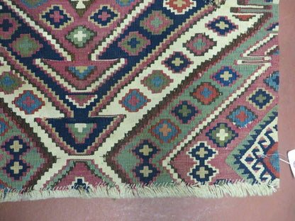 Antique Handmade Kilim Shirvan Caucasian Bagface Rug 25x52 Inches Wool