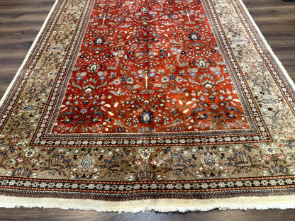 Persian Tabriz Rug 6x10 Burnt Orange Floral Deer