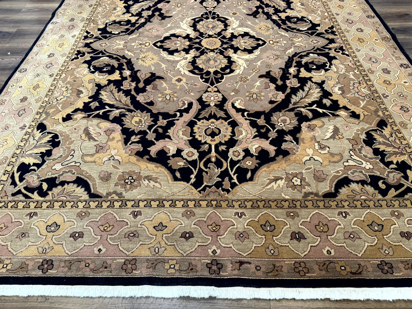 Handmade Wool Rug 8x10 Traditional Oriental Black and Beige Nourison
