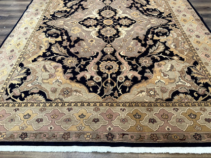 Handmade Wool Rug 8x10 Traditional Oriental Black and Beige Nourison