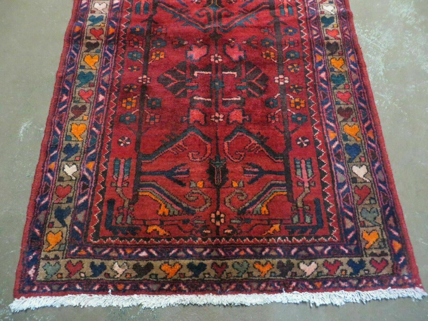 Antique Persian Hamadan Runner Handmade Wool Rug Red And Navy