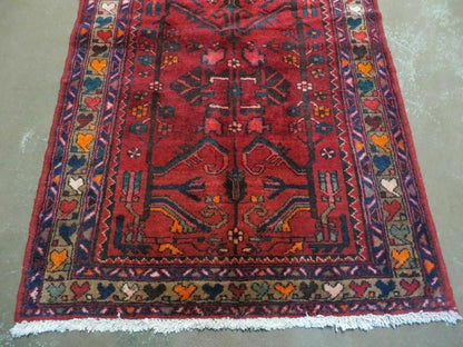 Antique Persian Hamadan Runner Handmade Wool Rug Red And Navy