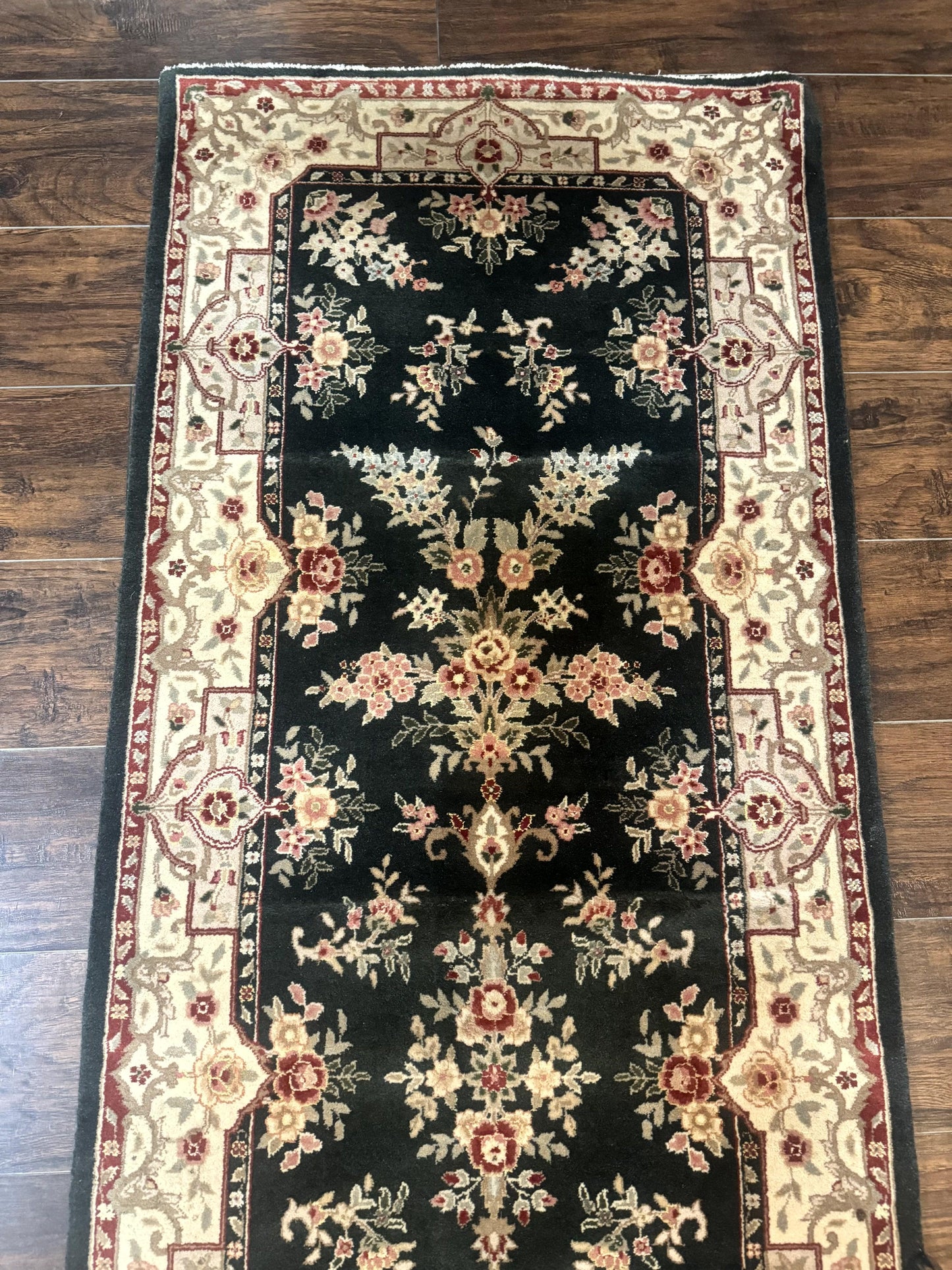 Persian Runner Rug Handmade Wool Floral Allover 2.7x21 Dark Green Beige Hallway Runner