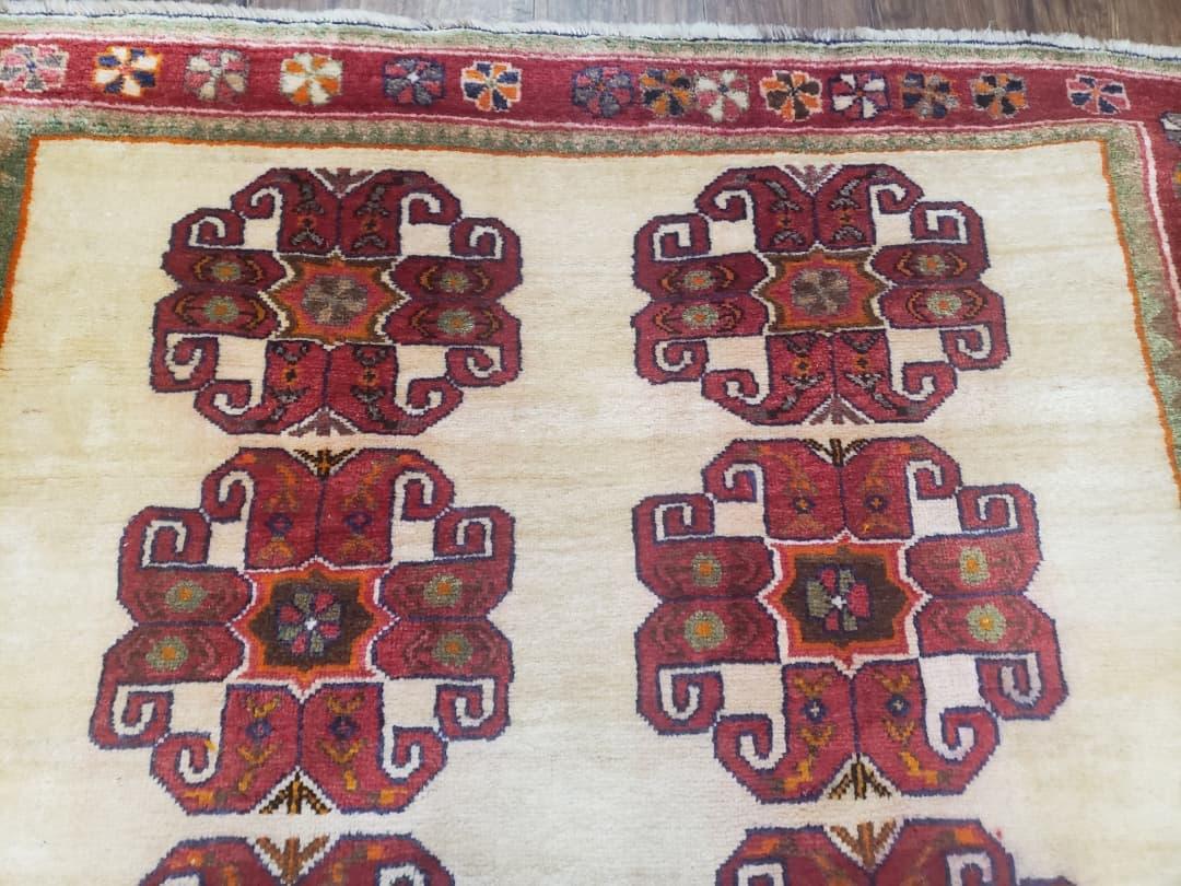 Vintage Persian Gabbeh Rug Hand Knotted In Dark Red And Cream 5 Feet By 6 Feet 4 Inches