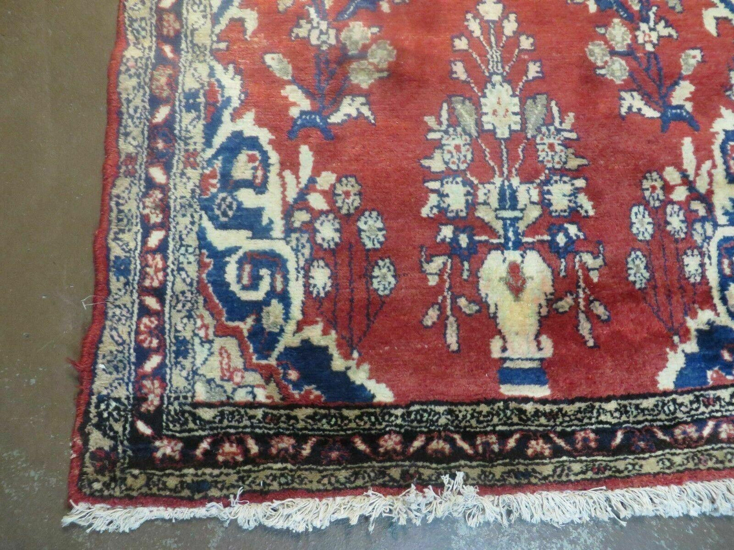 Persian Runner Rug 3x12 Vintage Wool Oriental Floral Red And Navy