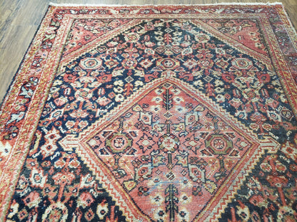 Persian Mahal Rug Antique Hand Knotted Wool 1930s Red Black Boho Foyer 4.4 By 6.6