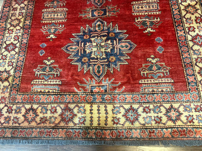 Turkish Rug Square 6x6 Handmade Azerbaijani Wool Geometric Carpet