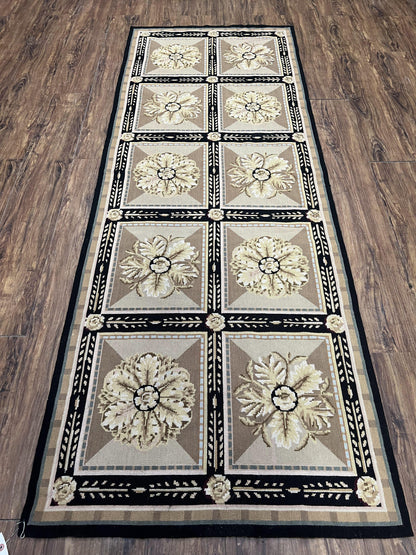 Needlepoint Runner Rug 3x8 Floral English Design Hand Woven Wool