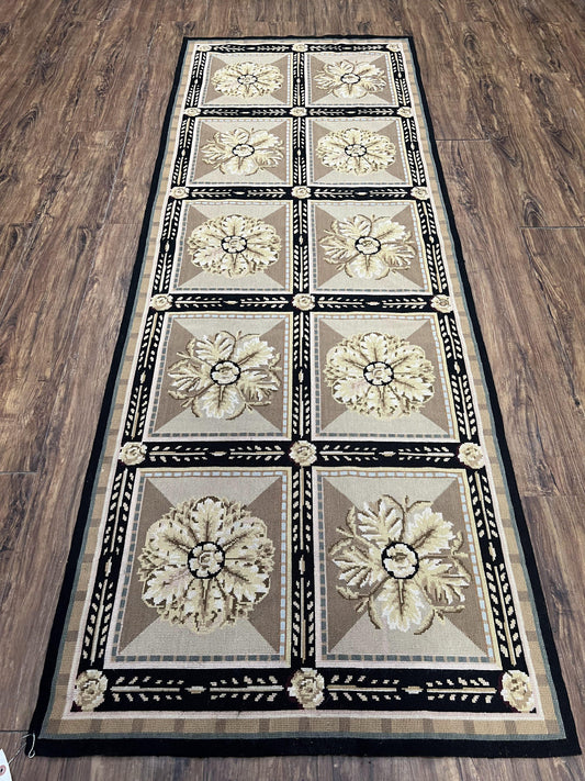 Needlepoint Runner Rug 3x8 Floral English Design Hand Woven Wool