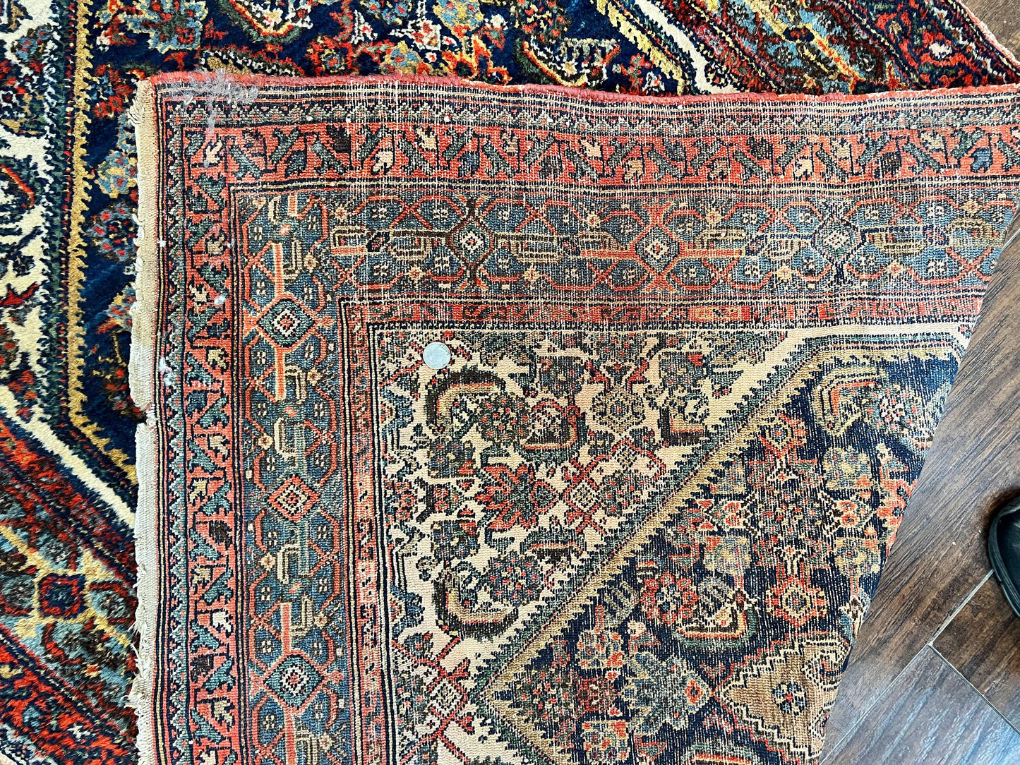 Persian Runner Rug Antique Hand Knotted Wool Geometric Medallions Hallway Decor